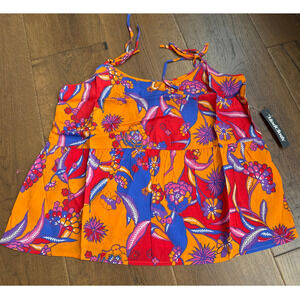 ModCloth Bohemia Bound Peplum Tank Top Orange Bali Floral Women's S NWT